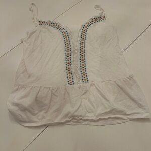 Maurices White Camisole with Blue and Orange Embroidery